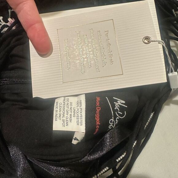 Mac Duggal Embroidered One Shoulder Gown Black Floral Lace up Dress NWT - Picture 12 of 16